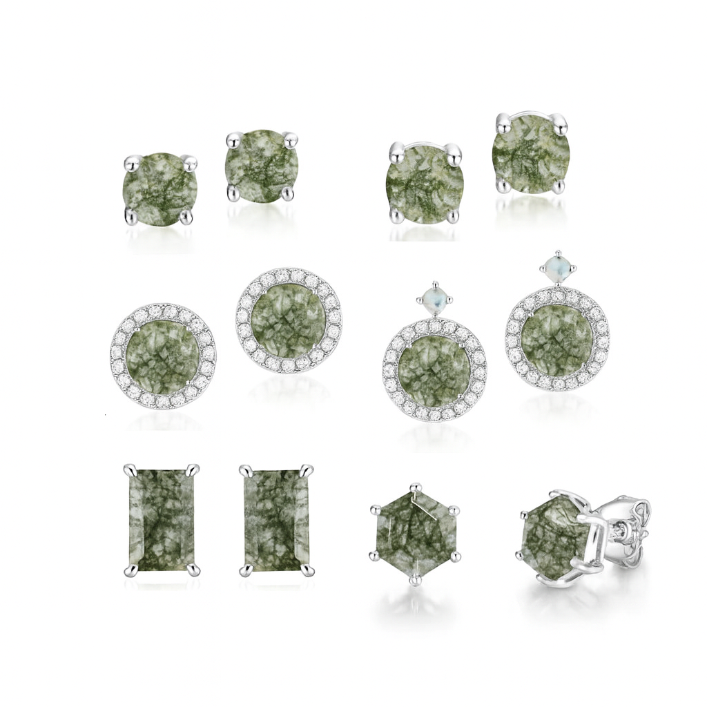 Glimmer of Hope- Emerald Cut Moss Agate & Alexandrite Stud Earrings - Evani Naomi Jewelry