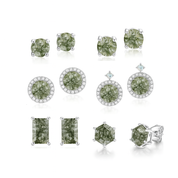 Glimmer of Hope- Emerald Cut Moss Agate & Alexandrite Stud Earrings - Evani Naomi Jewelry