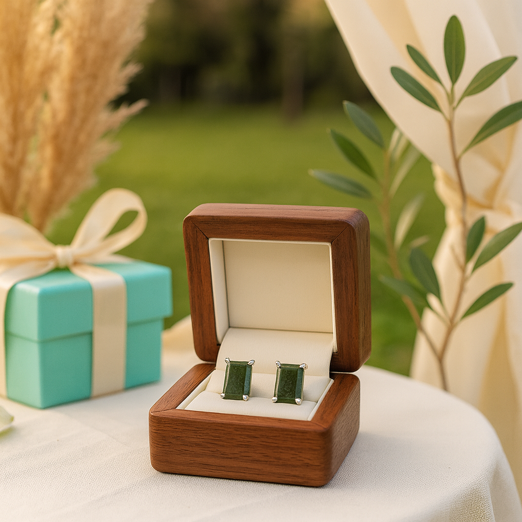 Glimmer of Hope- Emerald Cut Moss Agate & Alexandrite Stud Earrings - Evani Naomi Jewelry