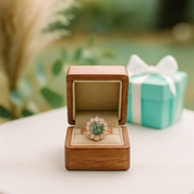 Meadow's Vow- Moss Agate & Champagne Cyan Moissanite Ring - Evani Naomi Jewelry