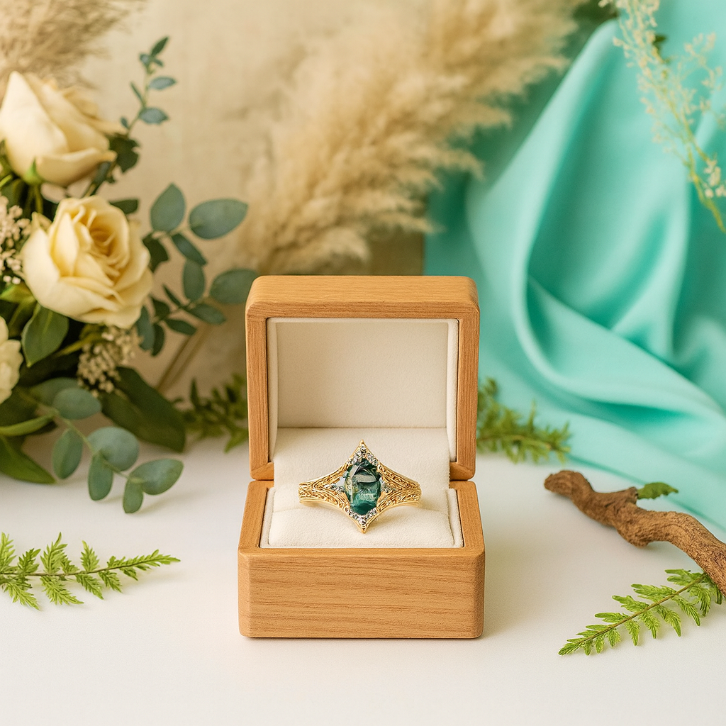 Unwritten Chapter- Princess Cut Natural Moss Agate Ring - Evani Naomi Jewelry