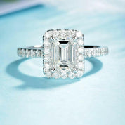 Classic 14K White Gold 1.0 Ct Emerald Cut Halo Diamond Engagement Ring-Evani Naomi Jewelry