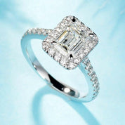 Classic 14K White Gold 1.0 Ct Emerald Cut Halo Diamond Engagement Ring-Evani Naomi Jewelry