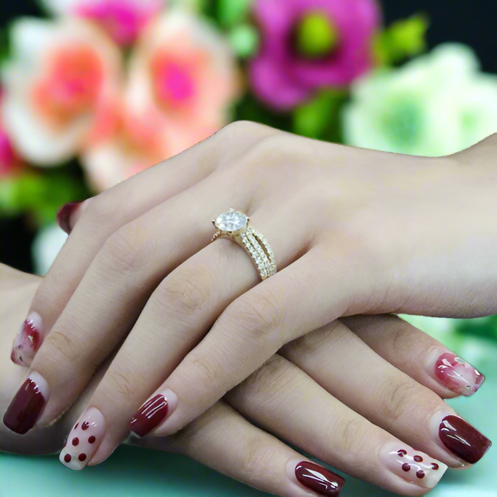 Classic 14K Yellow Gold Round Cut Diamond Bridal Set-Evani Naomi Jewelry