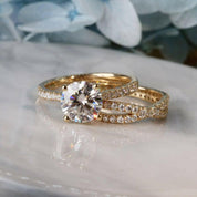 Classic 14K Yellow Gold Round Cut Diamond Bridal Set-Evani Naomi Jewelry