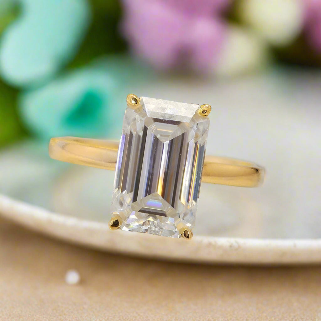 Classic 18k Yellow Gold 4.0 Ct Emerald Cut Diamond Engagement Ring-Evani Naomi Jewelry