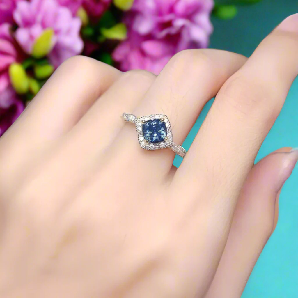 Classic 1.0 Ct Cushion Cut Blue Diamond Engagement Ring-Evani Naomi Jewelry