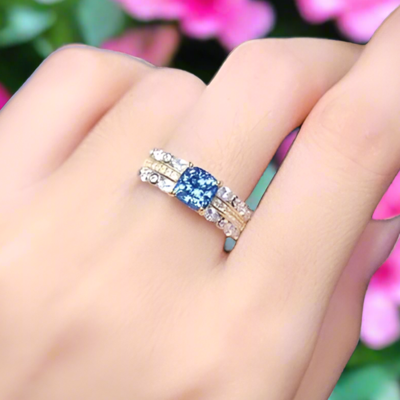 Classic 1.0 Ct Cushion Cut Blue Diamond Engagement Ring-Evani Naomi Jewelry