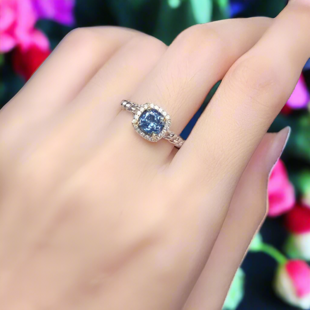 Classic 1.0 Ct Cushion Cut Blue Diamond Engagement Ring-Evani Naomi Jewelry