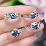 Classic 1.0 Ct Cushion Cut Blue Diamond Engagement Ring-Evani Naomi Jewelry