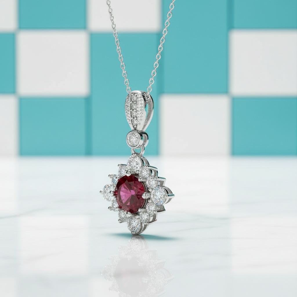 Classic 1.0 Ct Round Cut Ruby Pendant Necklace-Evani Jewelry