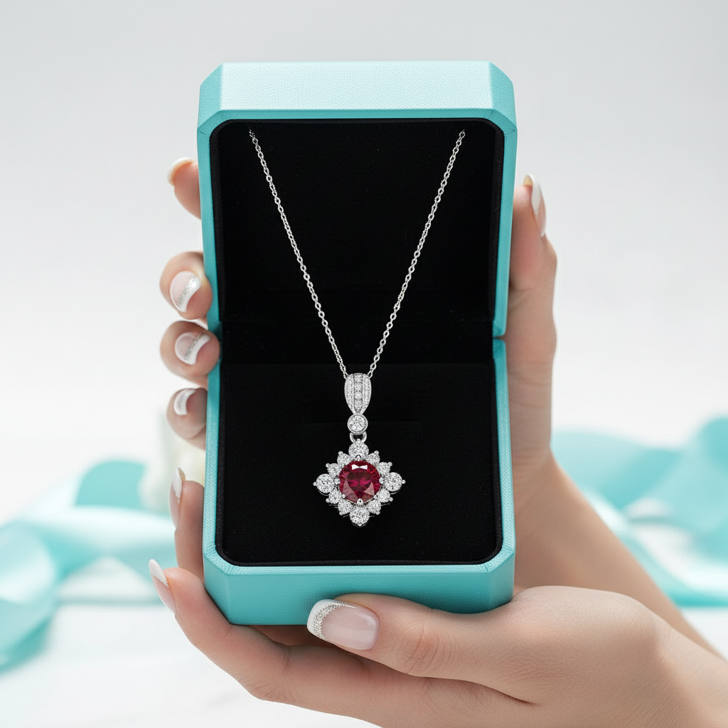 Classic 1.0 Ct Round Cut Ruby Pendant Necklace-Evani Jewelry
