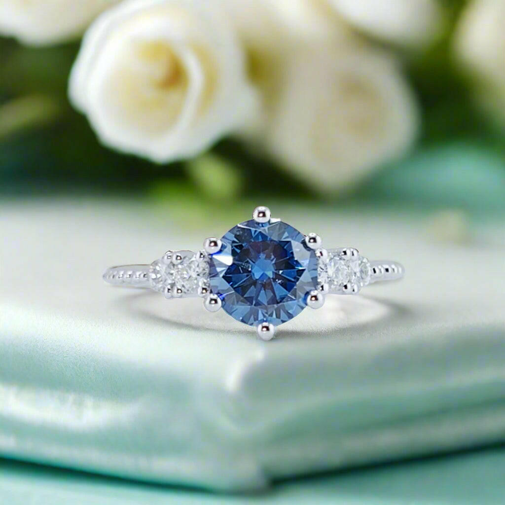 Classic 1ct VVS1 Blue Diamond Engagement Ring-Evani Naomi Jewelry