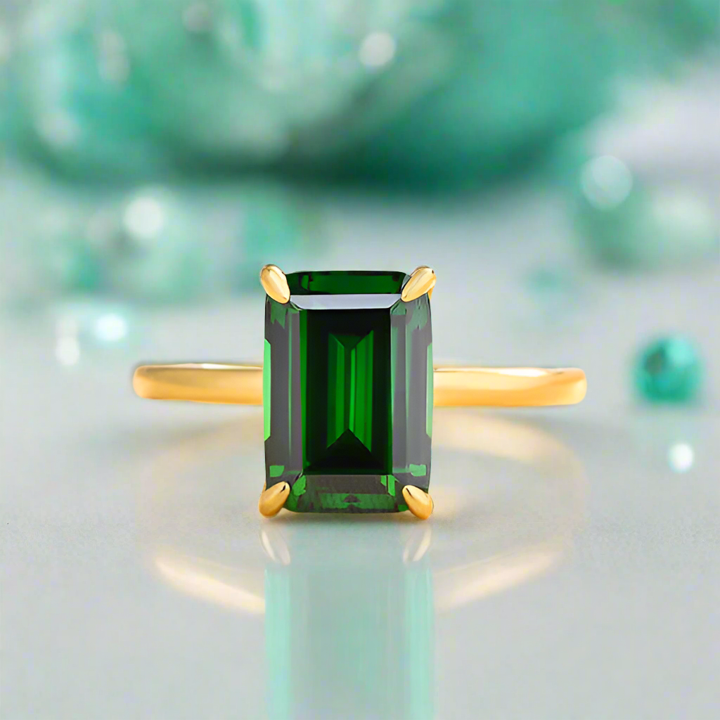 Classic 3.0ct Yellow Gold Emerald Cut Engagement Ring-Evani Naomi Jewelry
