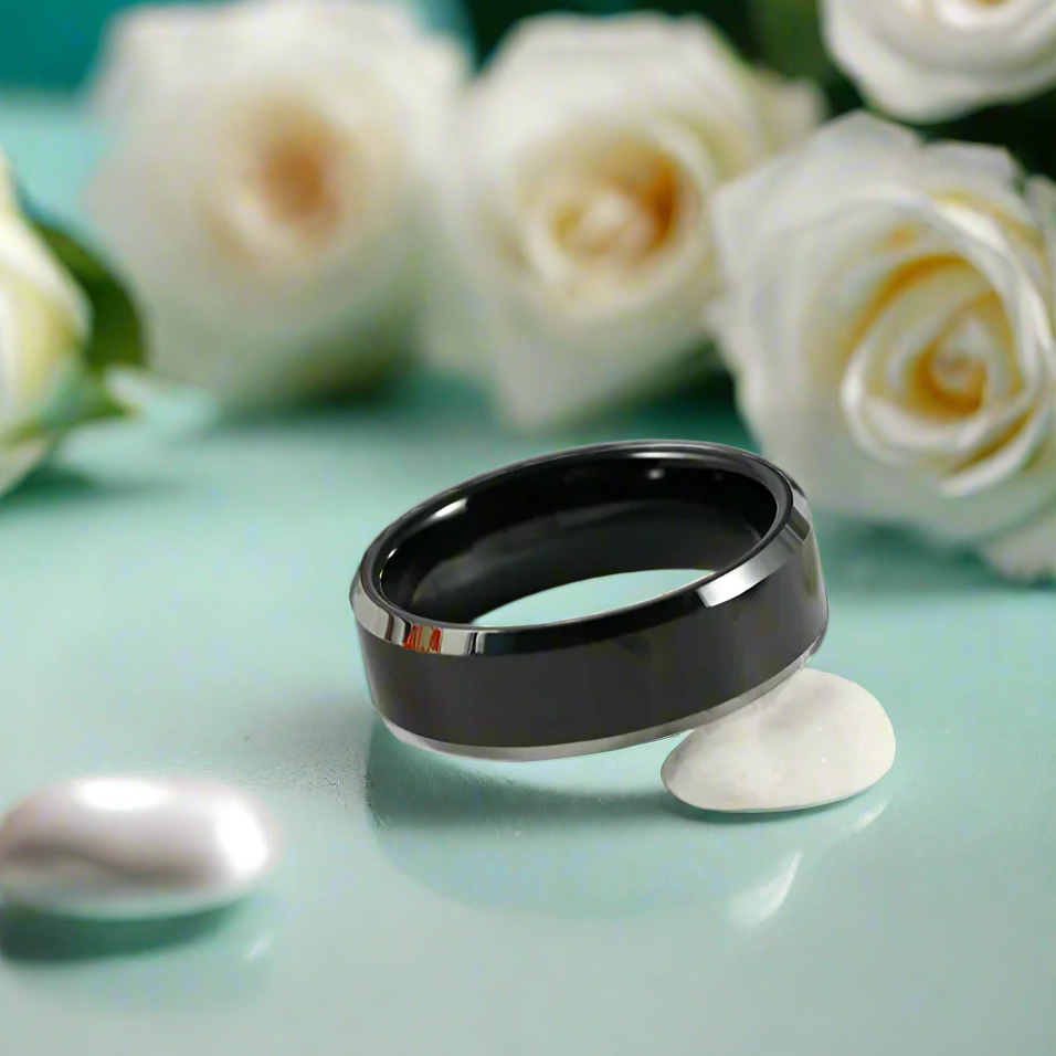 Classic 8mm Black Polished Tungsten Men's Wedding Band-Evani Naomi Jewelry
