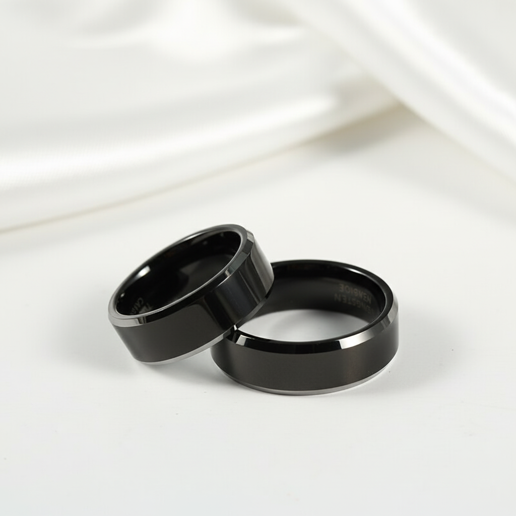 Classic 8mm Black Polished Tungsten Men's Wedding Band - Evani Naomi Jewelry