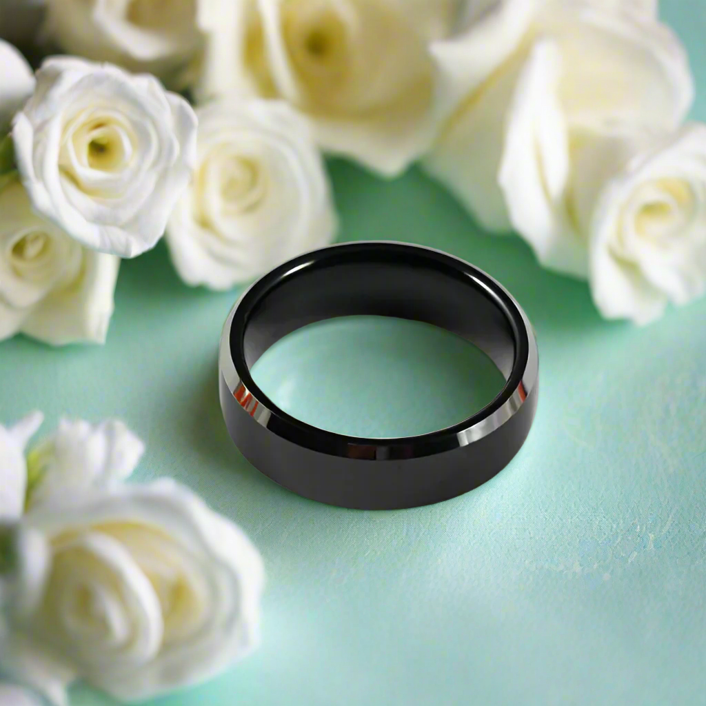 Classic 8mm Black Polished Tungsten Men's Wedding Band-Evani Naomi Jewelry