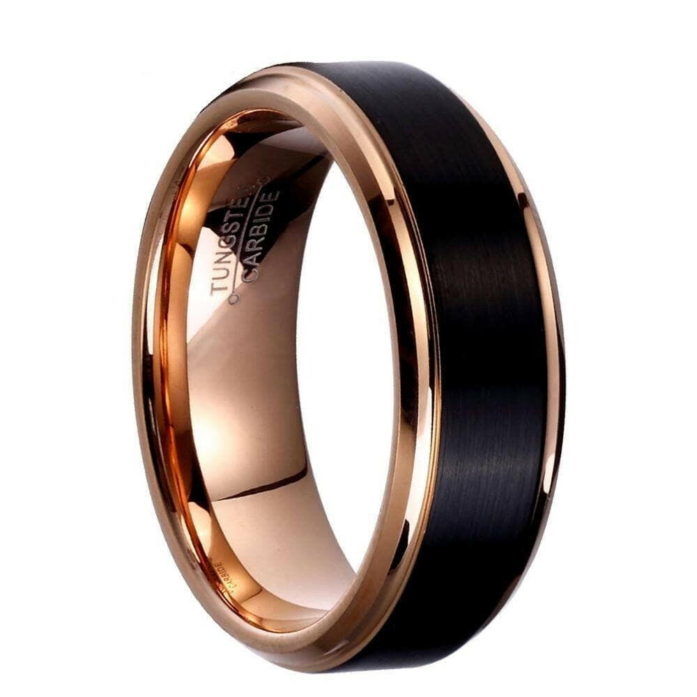 Classic Black & Rose Gold Tungsten Unisex Wedding Band-Evani Naomi Jewelry