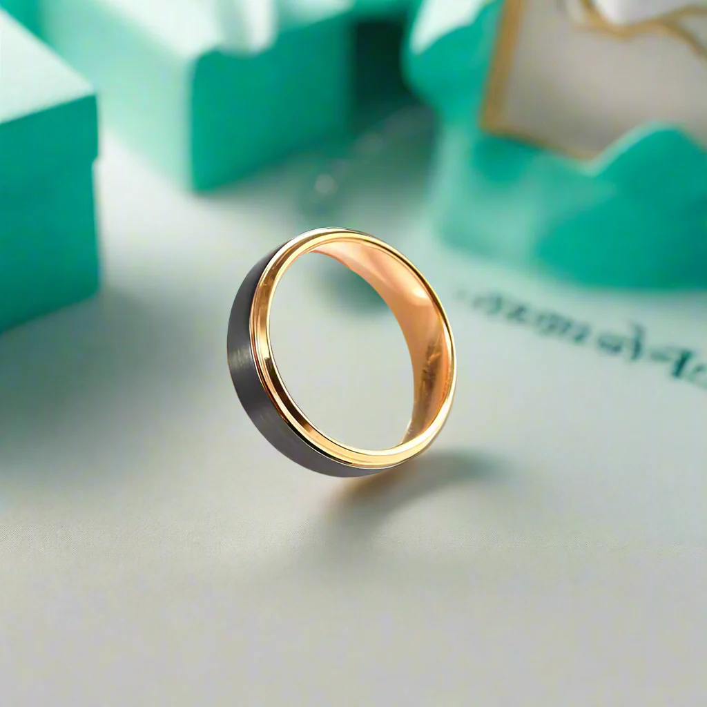 Classic Black & Rose Gold Tungsten Unisex Wedding Band-Evani Naomi Jewelry