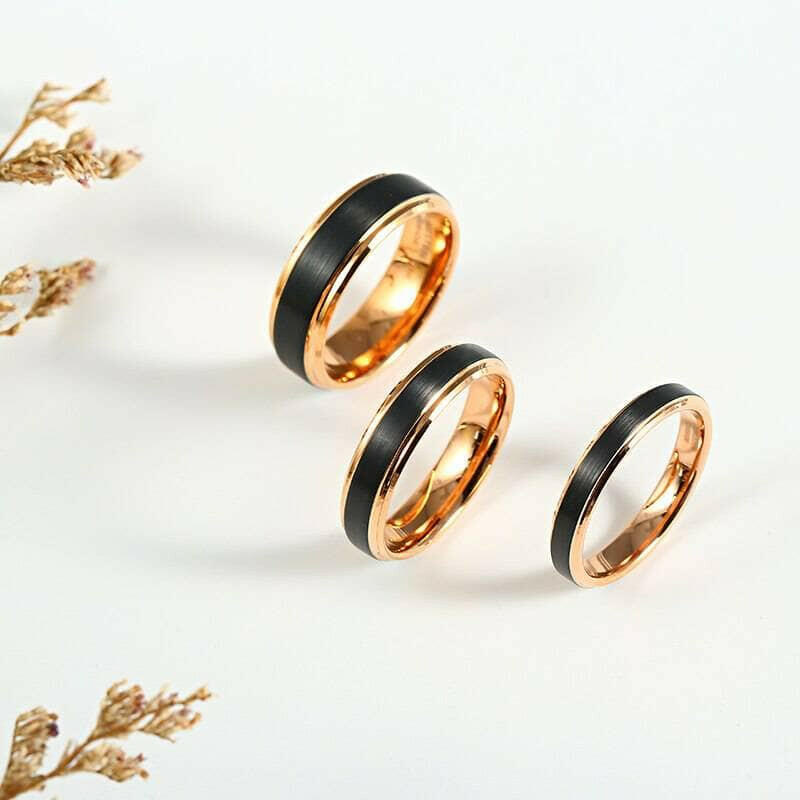 Classic Black & Rose Gold Tungsten Unisex Wedding Band-Evani Naomi Jewelry