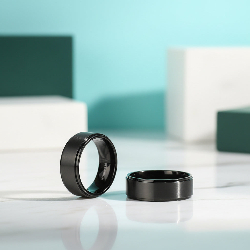 Classic Black Titanium Unisex Wedding Band-Evani Jewelry