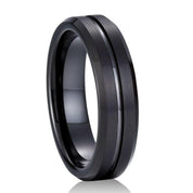 Classic Black Unisex Tungsten Wedding Band with Groove-Evani Naomi Jewelry