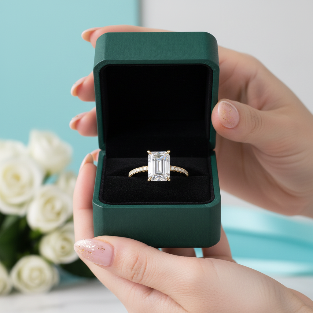 Classic Emerald Cut 4.0 ct Diamond Option Yellow Gold Engagement Ring - Evani Naomi Jewelry