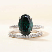 Classic Oval Cut 3.5ct Emerald Green Diamond Bridal Set-Evani Naomi Jewelry