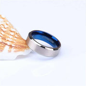 Classic Silver & Blue Unisex Titanium Wedding Band-Evani Naomi Jewelry