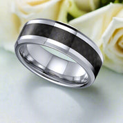 Classic Tungsten Wedding Band with Black Carbon Fiber Inlay-Evani Naomi Jewelry