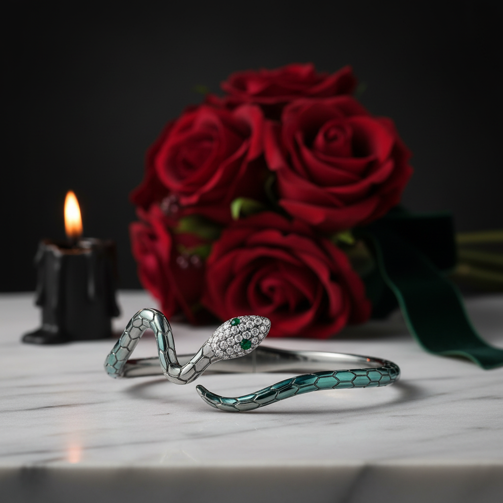 Classical Snake Diamond Option Open Bangle Bracelet - Evani Naomi Jewelry