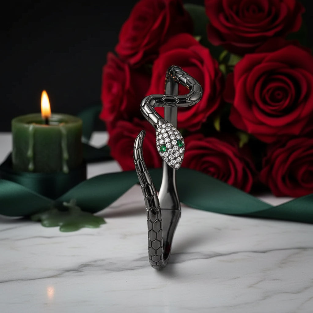 Classical Snake Diamond Open Bangle Bracelet-Evani Jewelry