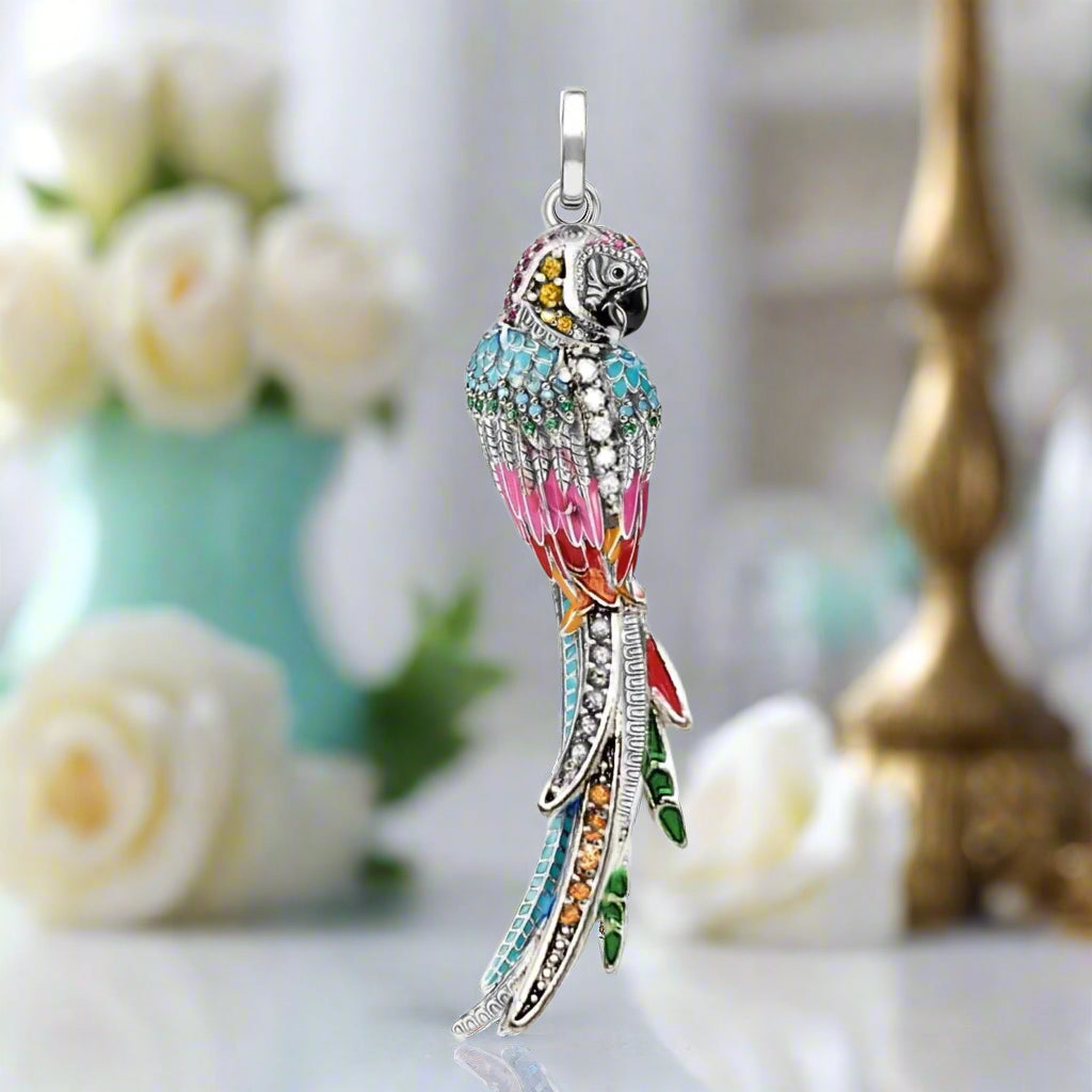 Colorful Parrot with Diamond Pendant-Evani Naomi Jewelry