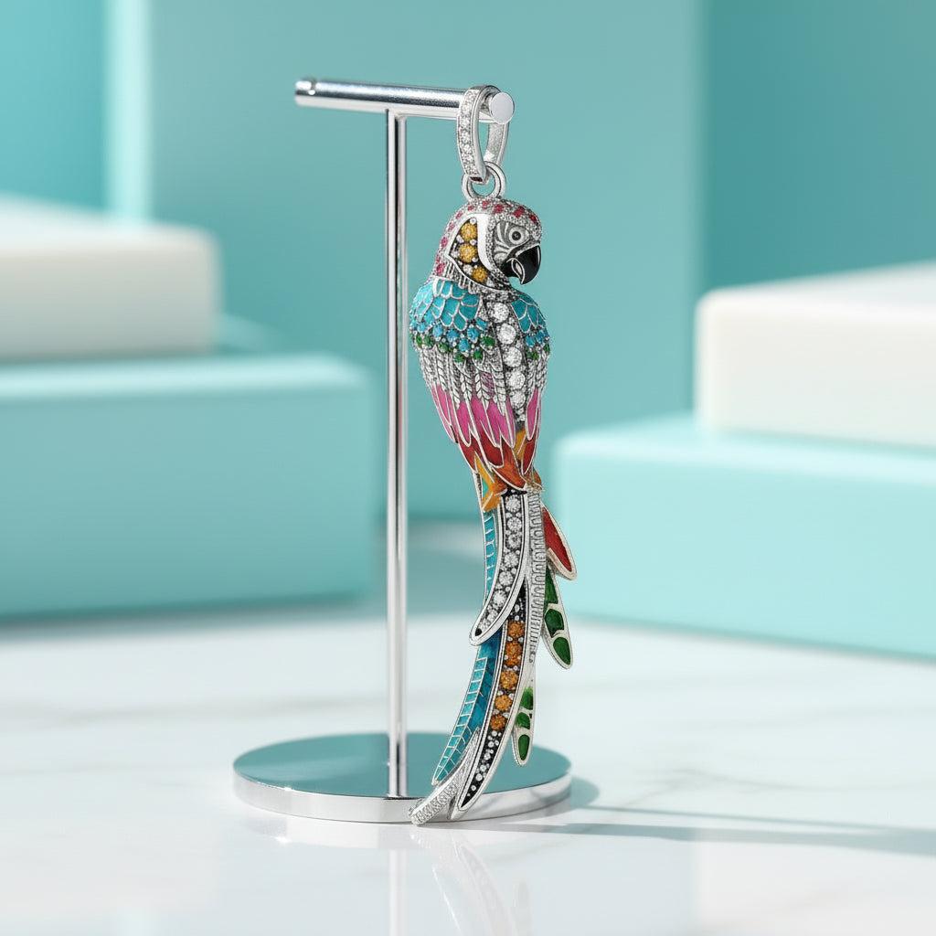 Colorful Parrot with Diamond Pendant-Evani Jewelry