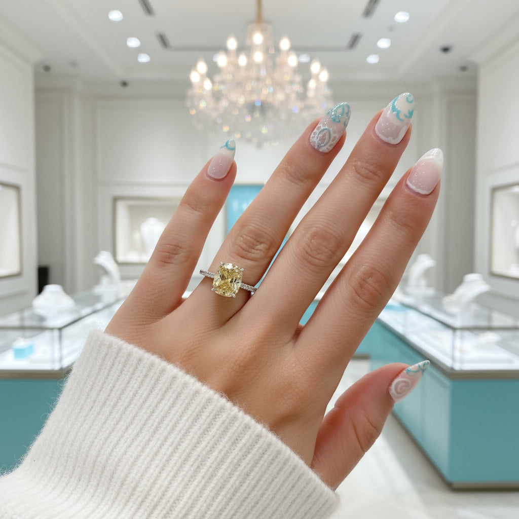 Cushion Cut 3.0 ct Yellow Sapphire Diamond Engagement Ring-Evani Jewelry