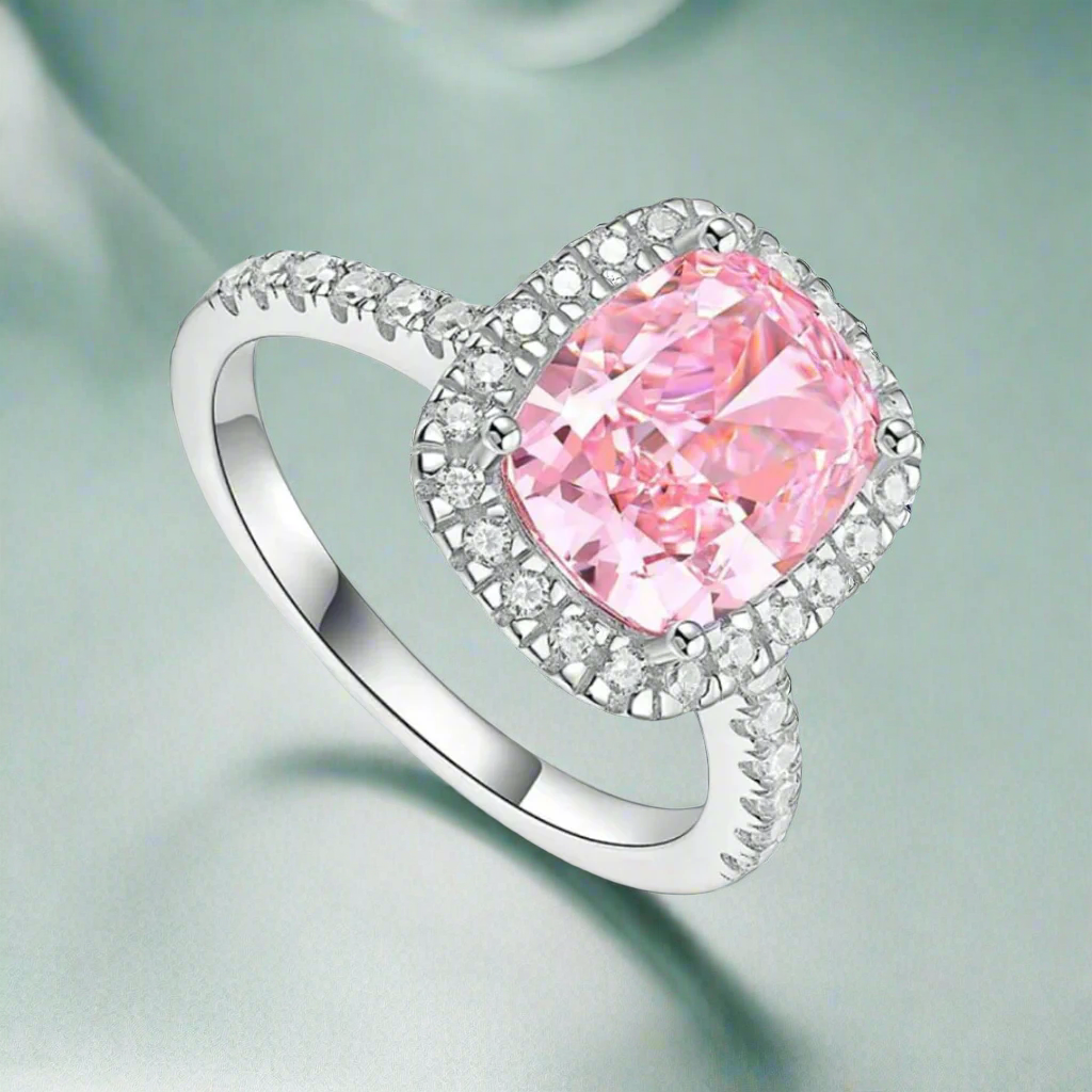 Cushion Cut 4.0ct Pink Sapphire with Halo Engagement Ring-Evani Naomi Jewelry