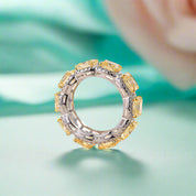Cushion Cut 5.0ct Yellow Sapphire with Halo Wedding Band-Evani Naomi Jewelry
