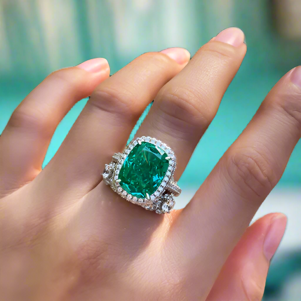 Cushion Cut 8.0ct Paraiba Tourmaline with Halo Bridal Set-Evani Naomi Jewelry