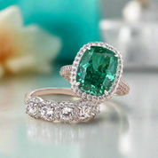 Cushion Cut 8.0ct Paraiba Tourmaline with Halo Bridal Set-Evani Naomi Jewelry