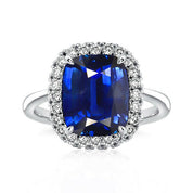 Cushion Cut Blue Sapphire with Halo Engagement Ring-Evani Naomi Jewelry