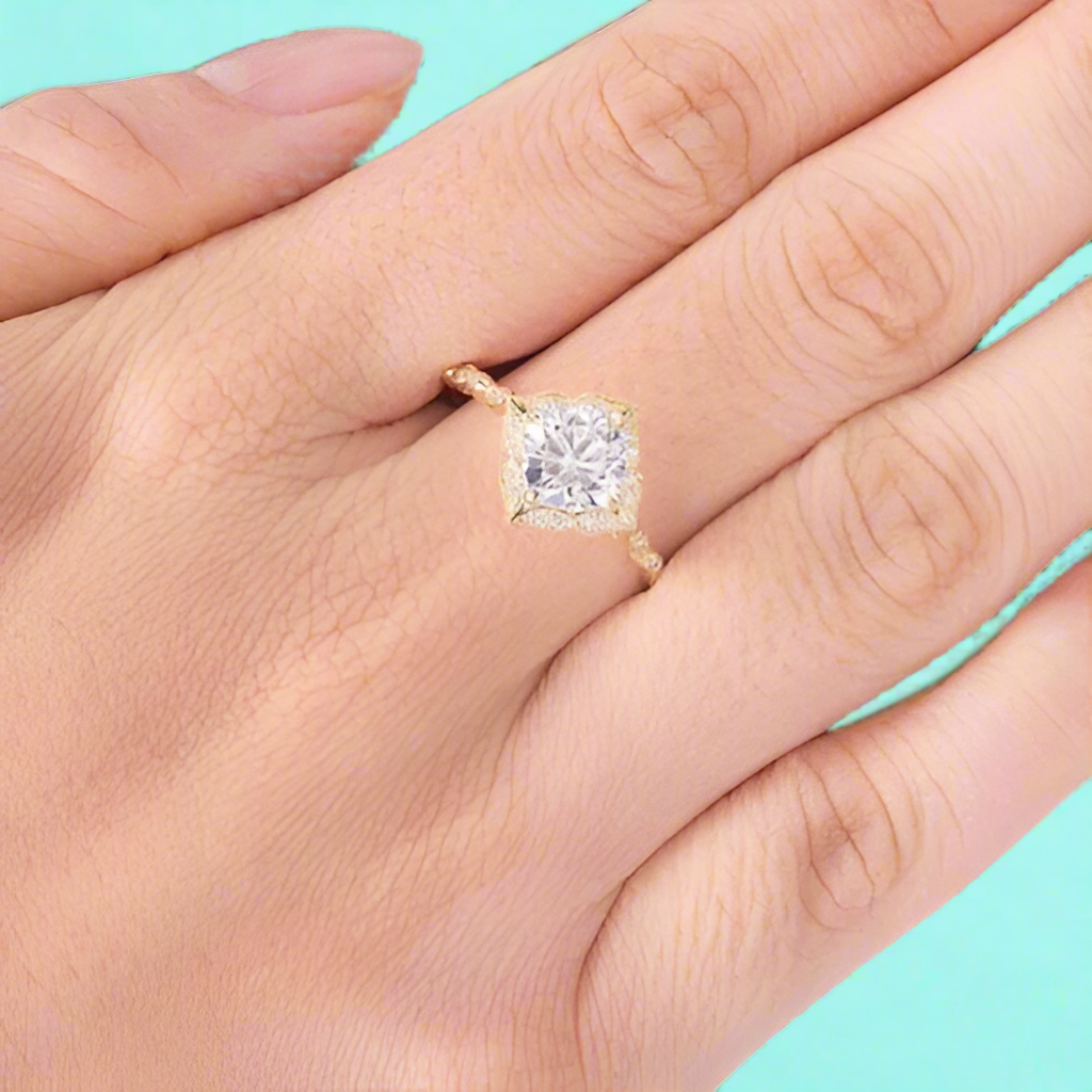 Cushion Cut Diamond Antique Milgrain Engagement Ring-Evani Naomi Jewelry