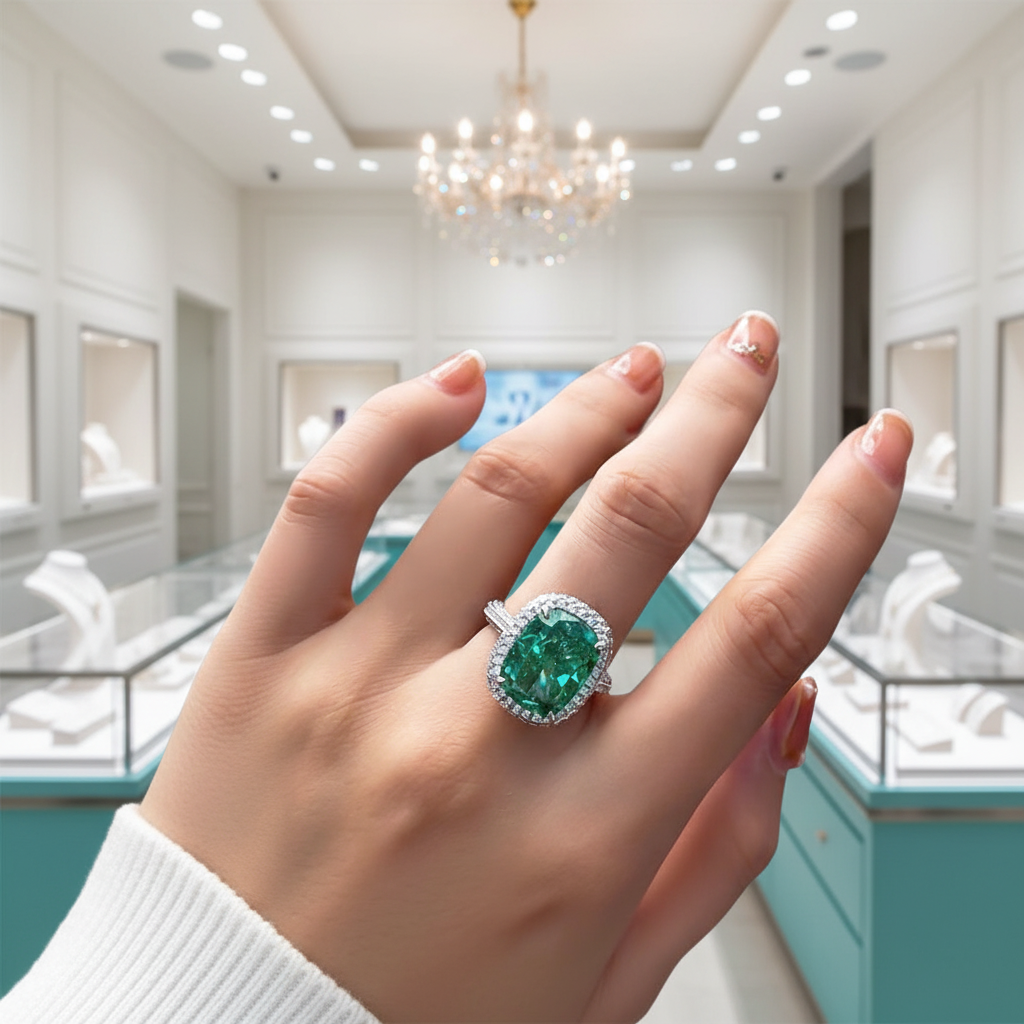 Cushion Cut Paraiba Tourmaline Diamond with Halo Engagement Ring-Evani Jewelry