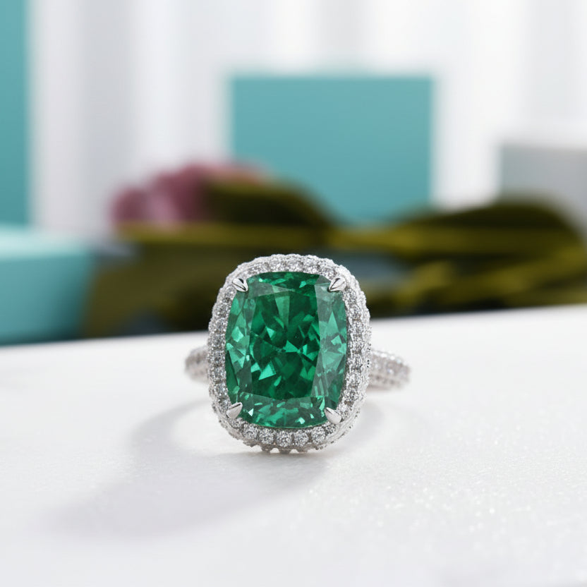 Cushion Cut Paraiba Tourmaline Diamond with Halo Engagement Ring-Evani Jewelry