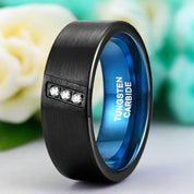 Diagonal Three Stone Tungsten Men's Wedding Band-Evani Naomi Jewelry