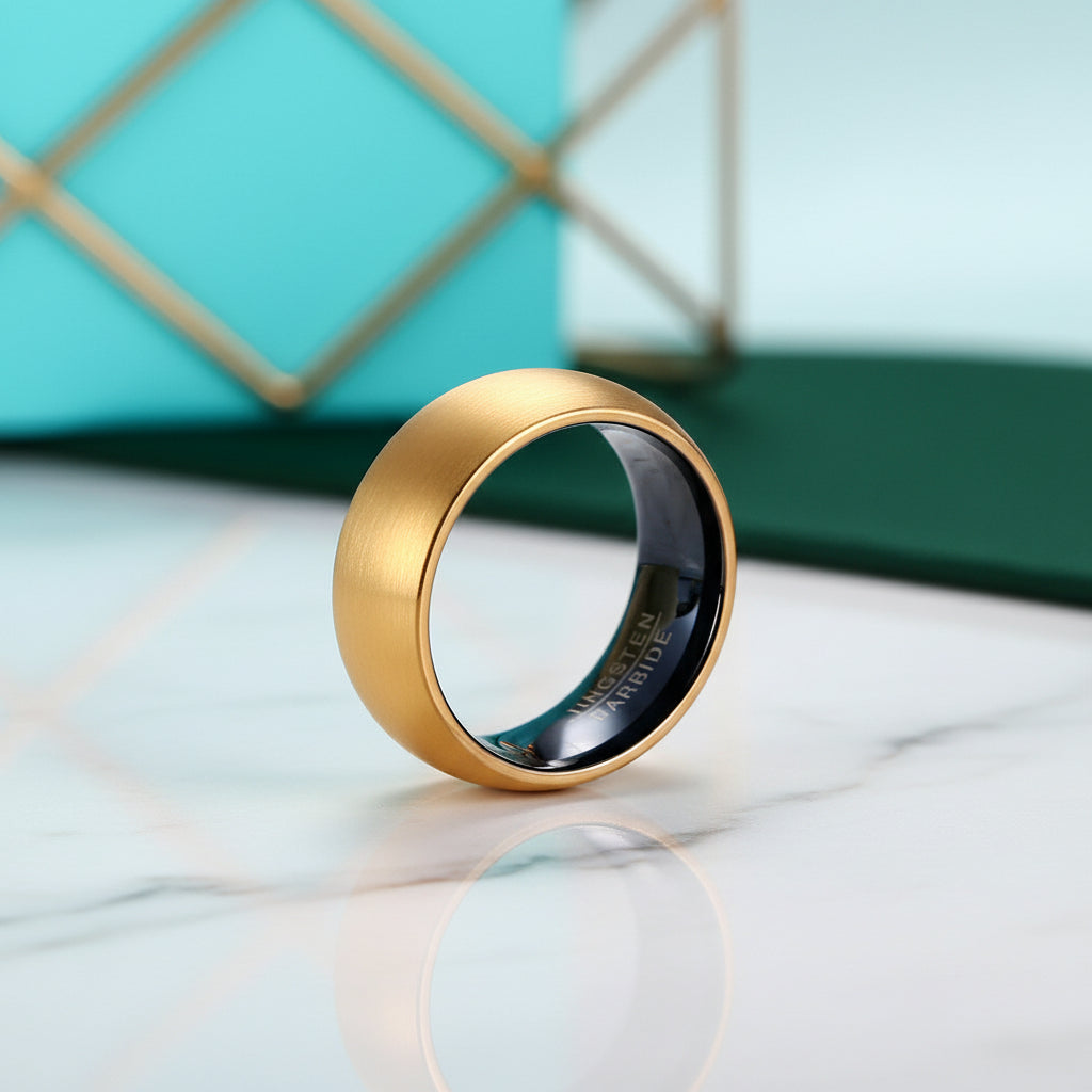 Domed Gold & Blue Tungsten Men's Wedding Band-Evani Jewelry