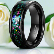 Domed Unisex Tungsten Wedding Band with Multi-Colors Opal Inlay-Evani Naomi Jewelry