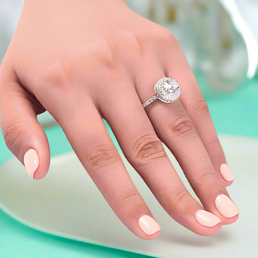 Double-Halo Round 1.00 ct Diamond Engagement Ring-Evani Naomi Jewelry