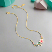 Dragonfly Hibiscus Enamel Flower with Pearl Necklace-Evani Naomi Jewelry