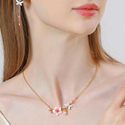 Dragonfly Hibiscus Enamel Flower with Pearl Necklace-Evani Naomi Jewelry