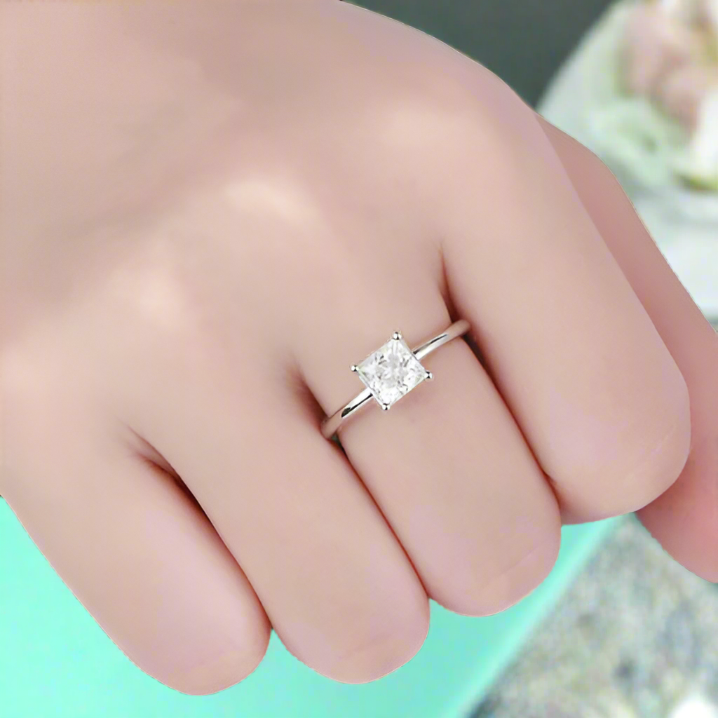 Elegant 1.0 Ct Princess Cut Diamond Solitaire Engagement Ring-Evani Naomi Jewelry